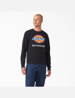 Long Sleeve Dickies Skateboarding Logo Estampadas T-Shirt Hombre Negras | 5410978-XO