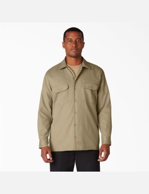 Long Sleeve Dickies Trabajo Shirt Hombre Kaki | 0689157-OI