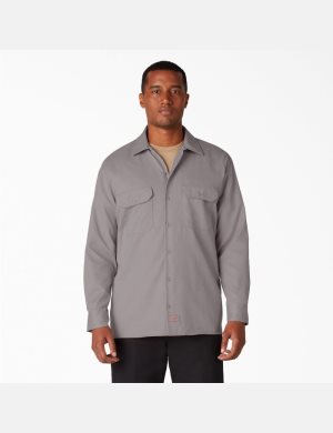 Long Sleeve Dickies Trabajo Shirt Hombre Plateadas | 1036278-PG