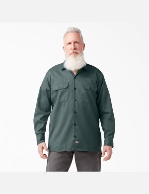 Long Sleeve Dickies Trabajo Shirt Hombre Verde | 3968702-JI