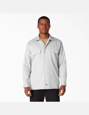 Long Sleeve Dickies Trabajo Shirt Hombre Blancas | 6409815-HN