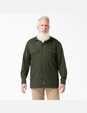 Long Sleeve Dickies Trabajo Shirt Hombre Verde Oliva Verde | 8651392-UF