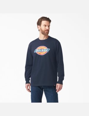 Long Sleeve Dickies Tri-Color Logo Estampadas T-Shirt Hombre Azul Marino | 5860297-LD