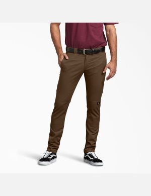 Pantalones De Doble Rodilla Dickies Flaco Fit Directo Leg Hombre Marrones | 8613579-UH