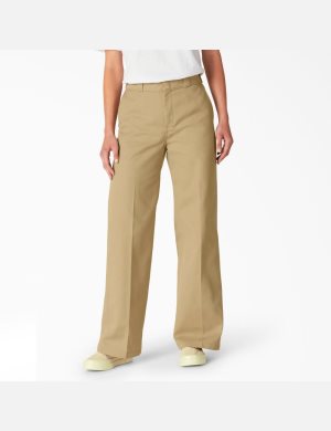 Pantalones De Trabajo Dickies Stonewashed Anchos Leg Mujer Kaki | 6130845-AN