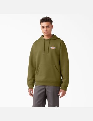 Sudadera Con Capucha Dickies Fleece Embroidered Chest Logo Hombre Verde | 3409186-QE