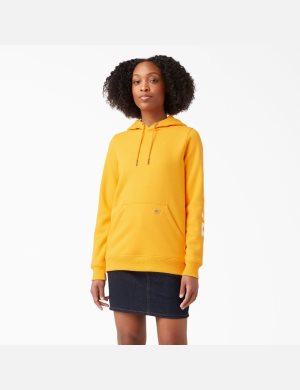 Sudadera Con Capucha Dickies Heavyweight Logo Sleeve Mujer Amarillo | 6074238-YK