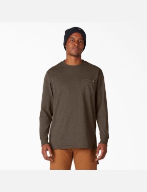 Tops Dickies Long Sleeve Heathered Heavyweight Crew Neck Hombre Chocolate | 2785364-ZM