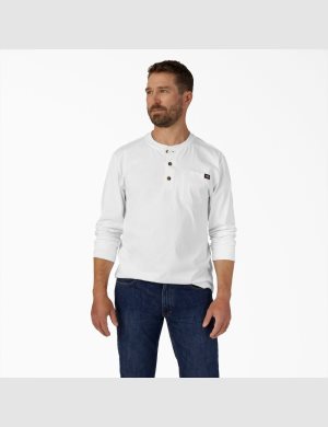 Tops Dickies Long Sleeve Heavyweight Henley Hombre Blancas | 9370254-QK