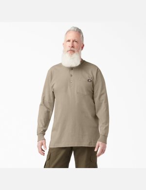 Tops Dickies Long Sleeve Heavyweight Henley Hombre Marrones | 9718645-CY