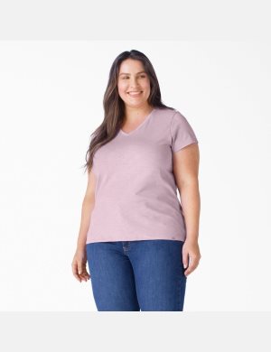 Tops Dickies Plus Corta Sleeve V-Neck Mujer Moradas | 5730612-PA