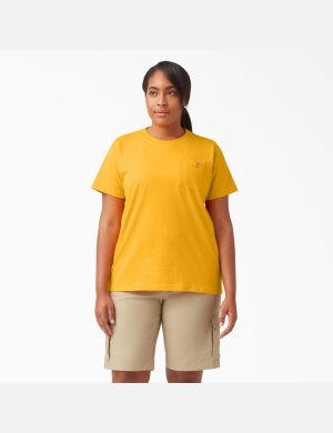 Tops Dickies Plus Heavyweight Corta Sleeve Mujer Amarillo | 5971832-JF