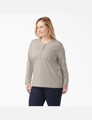 Tops Dickies Plus Heavyweight Henley Mujer Beige | 8410932-EW