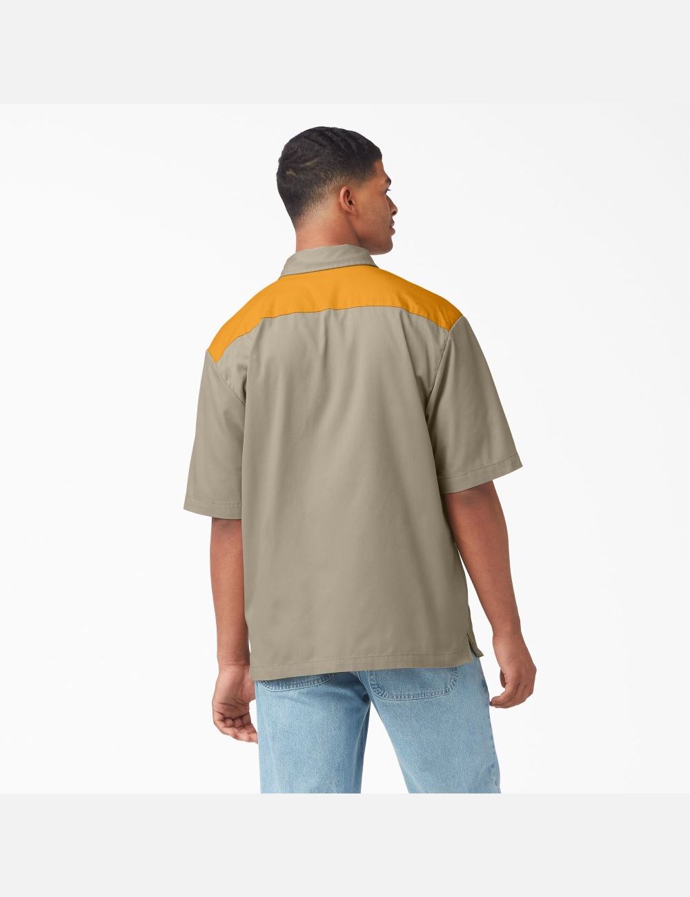 Camisas De Trabajo Dickies Mixed Media Zip Front Corta Sleeve Hombre Marrones Amarillo | 2057193-GW