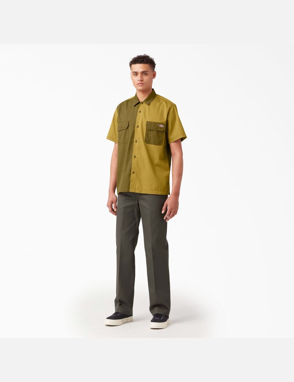 Camisas De Trabajo Dickies Twill Button Up Corta Sleeve Hombre Verde | 5873169-FE