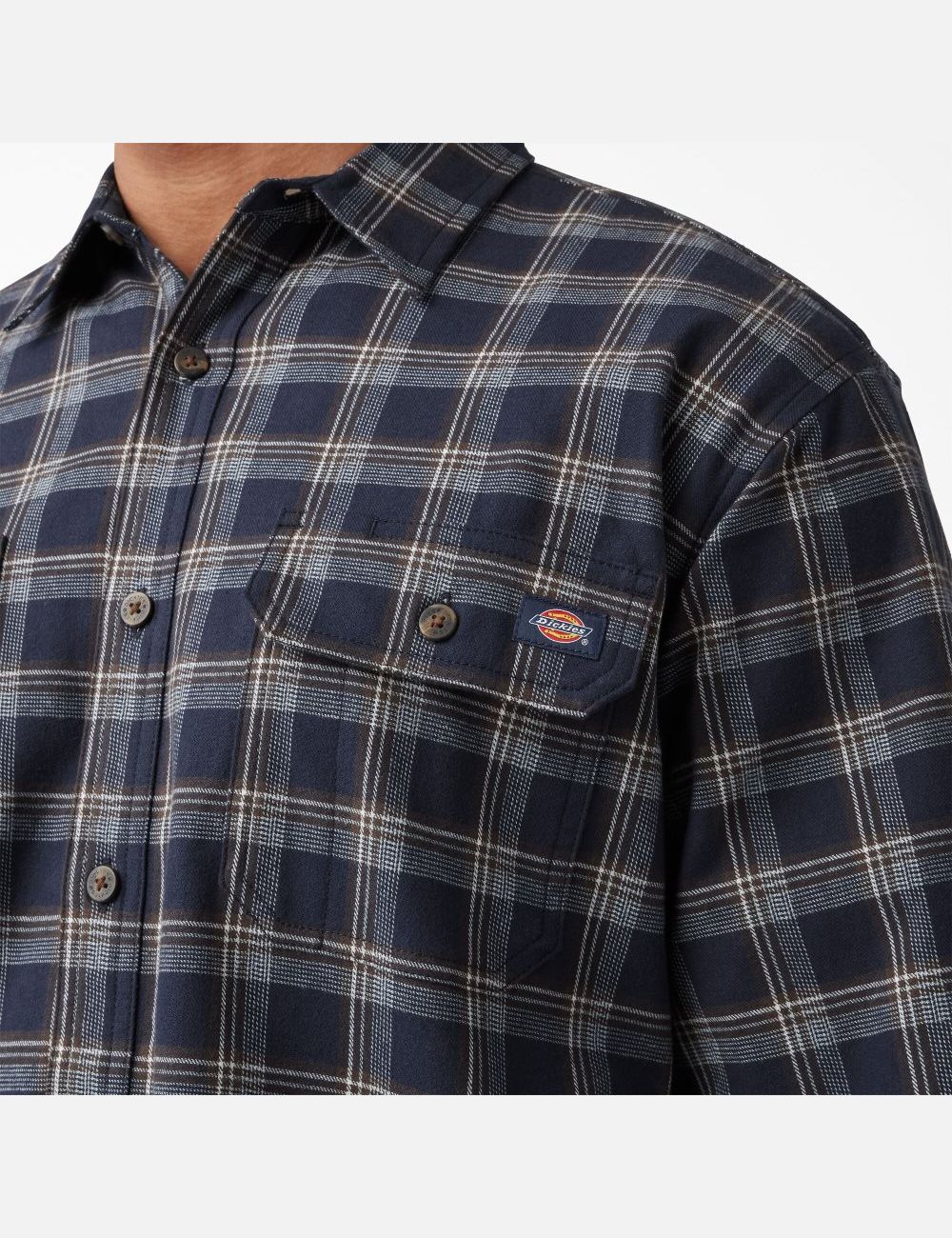 Camisas Dickies FLEX Long Sleeve Flannel Hombre Azul Marino Chocolate Marrones | 3684175-PK