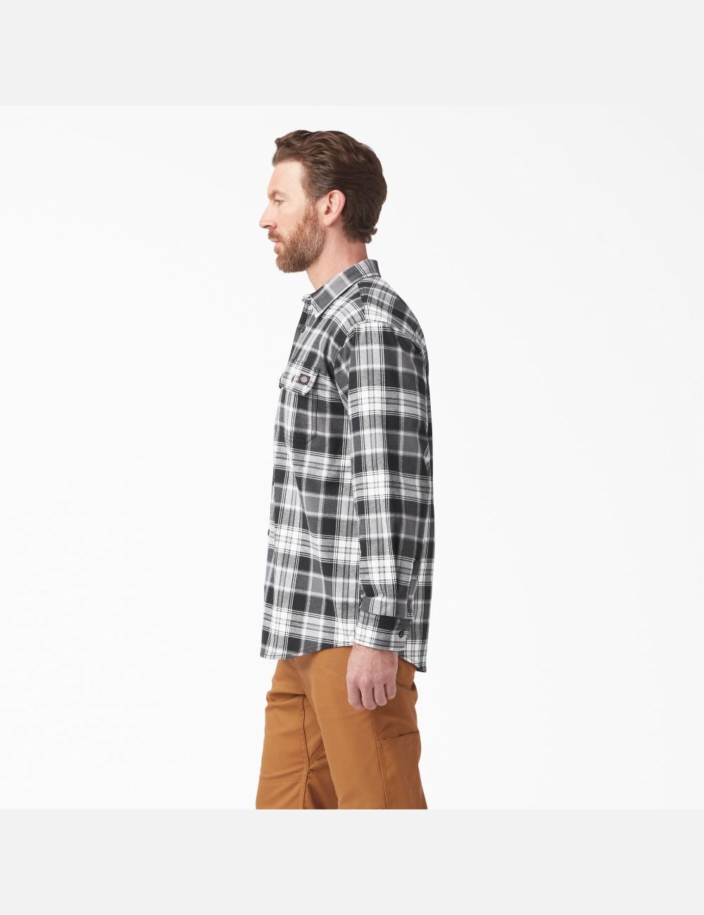 Camisas Dickies FLEX Long Sleeve Flannel Hombre Gris Negras | 5780649-EJ