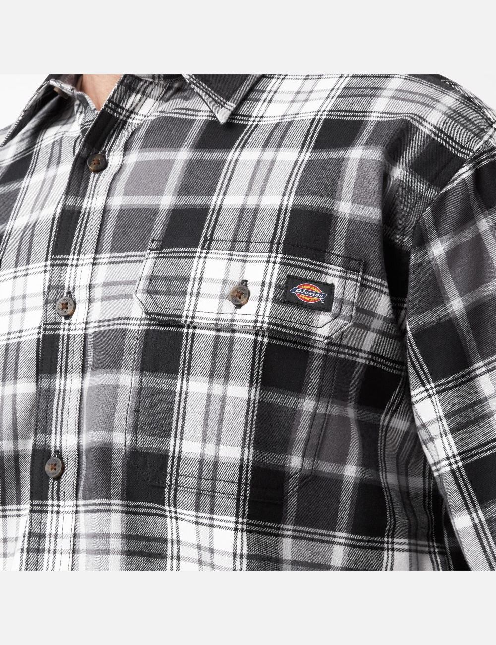 Camisas Dickies FLEX Long Sleeve Flannel Hombre Gris Negras | 5780649-EJ