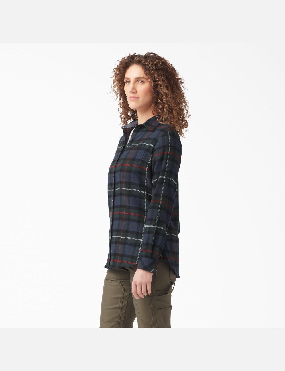 Camisas Dickies Plaid Flannel Long Sleeve Mujer Azul Marino | 1568970-CQ