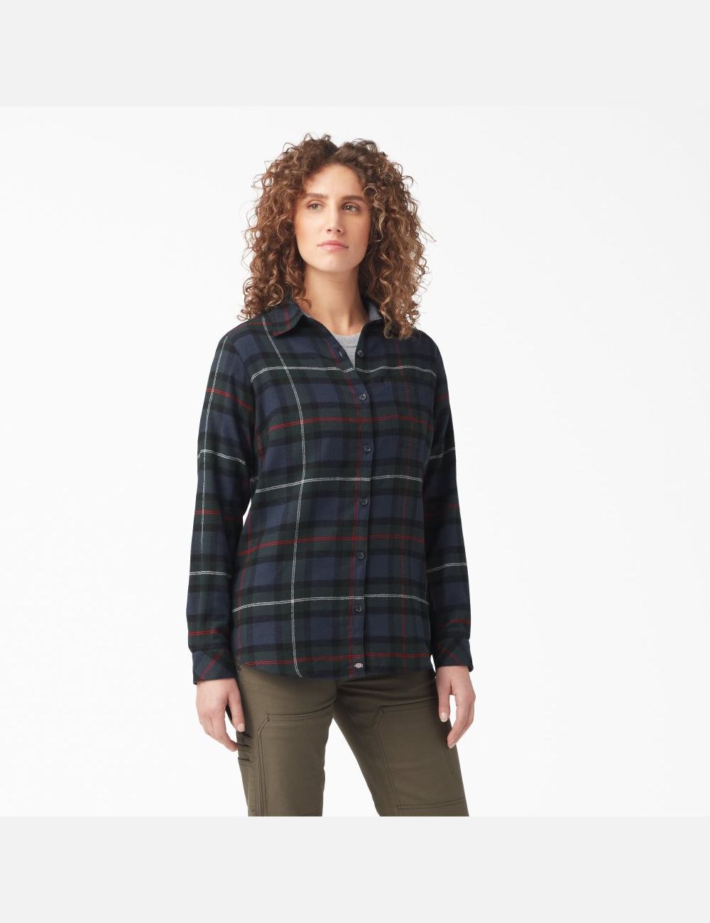 Camisas Dickies Plaid Flannel Long Sleeve Mujer Azul Marino | 1568970-CQ