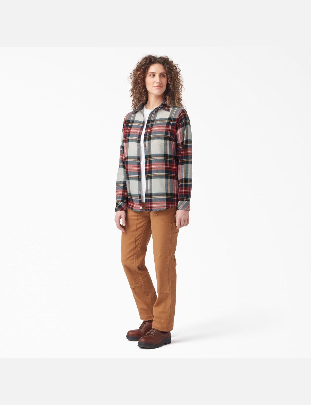 Camisas Dickies Plaid Flannel Long Sleeve Mujer Naranjas | 4120568-WA