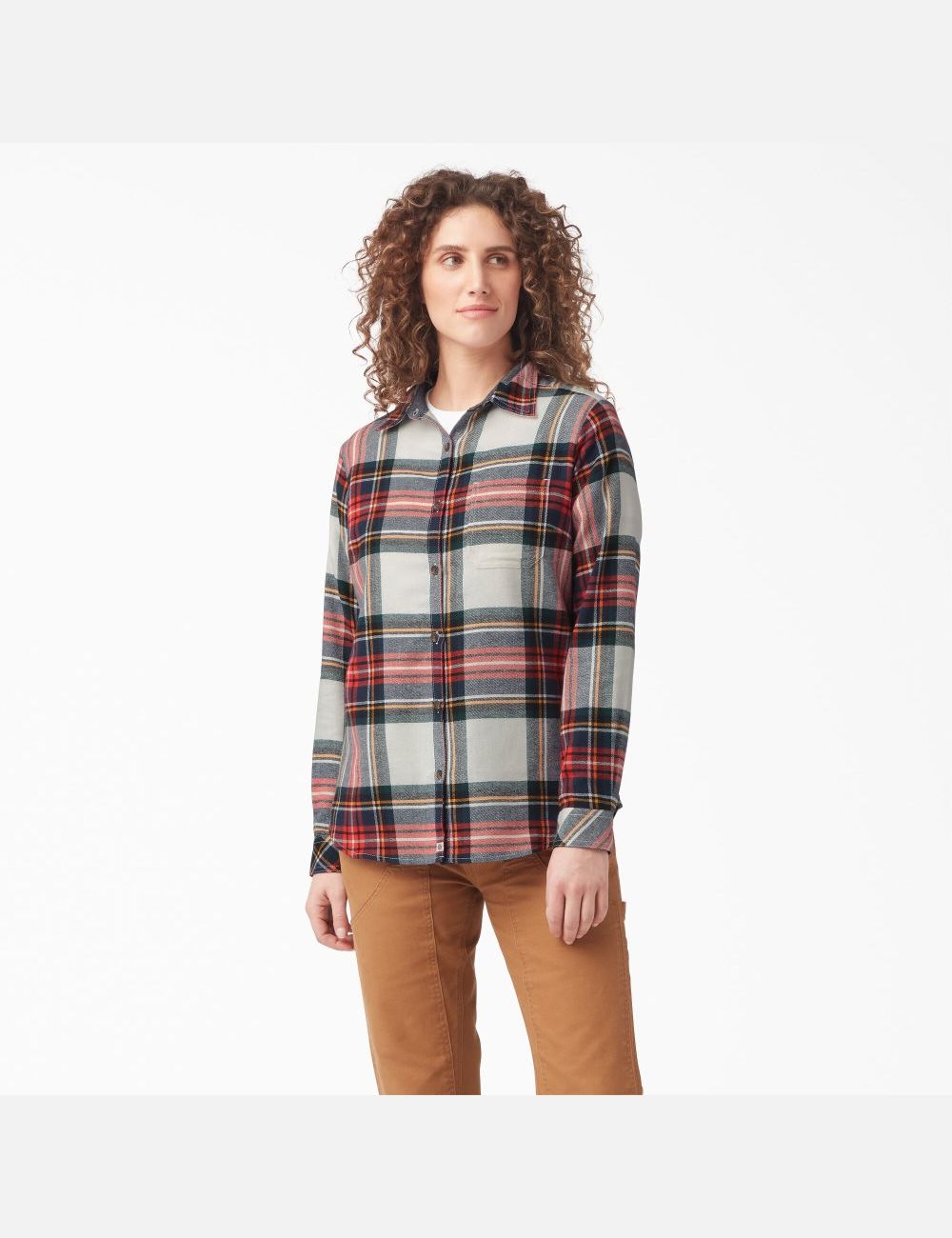 Camisas Dickies Plaid Flannel Long Sleeve Mujer Naranjas | 4120568-WA