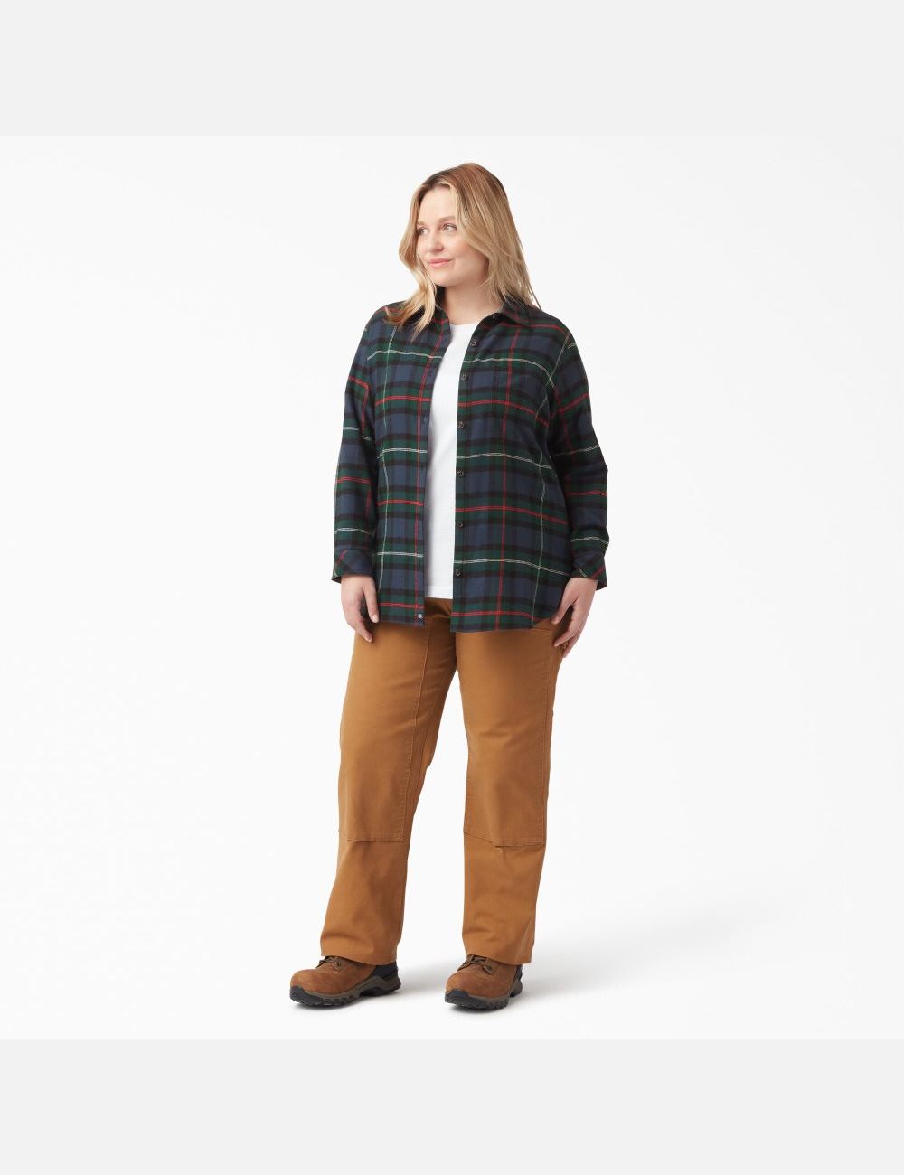 Camisas Dickies Plus Size Long Sleeve Plaid Flannel Mujer Azul Marino | 8347165-RV