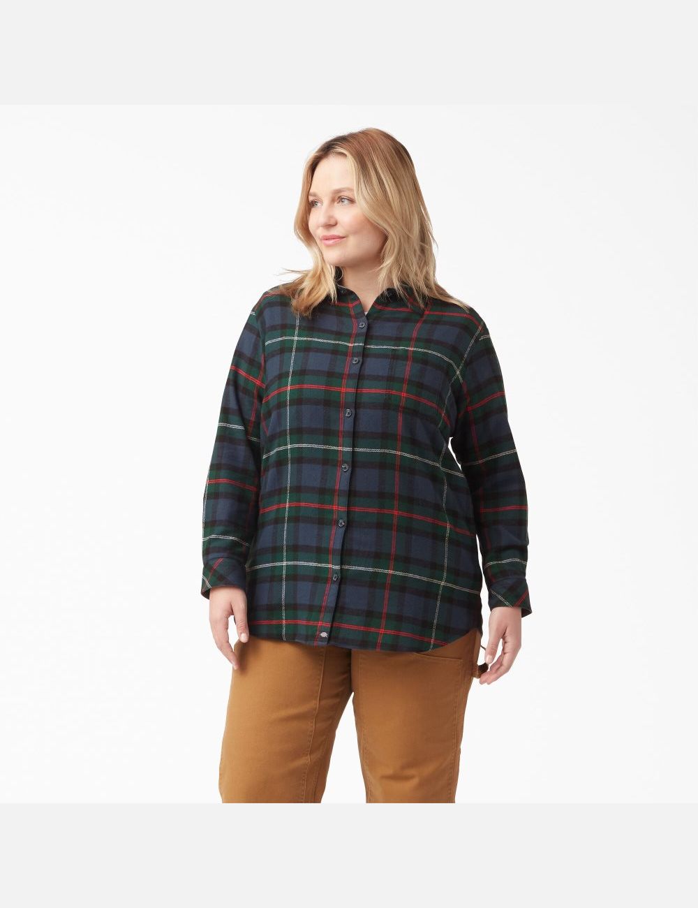 Camisas Dickies Plus Size Long Sleeve Plaid Flannel Mujer Azul Marino | 8347165-RV