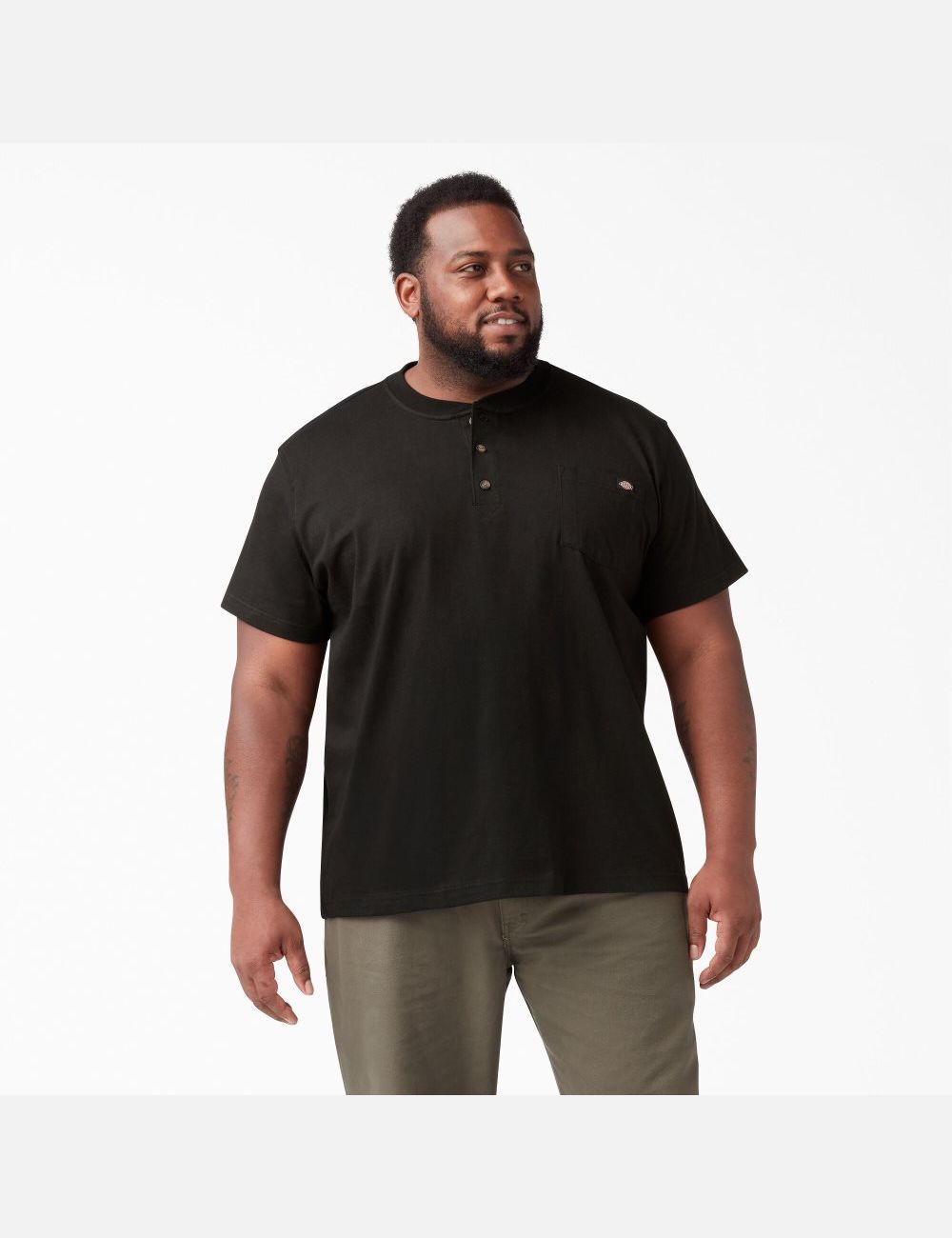 Camiseta Dickies Corta Sleeve Heavyweight Henley Hombre Negras | 1627508-VL