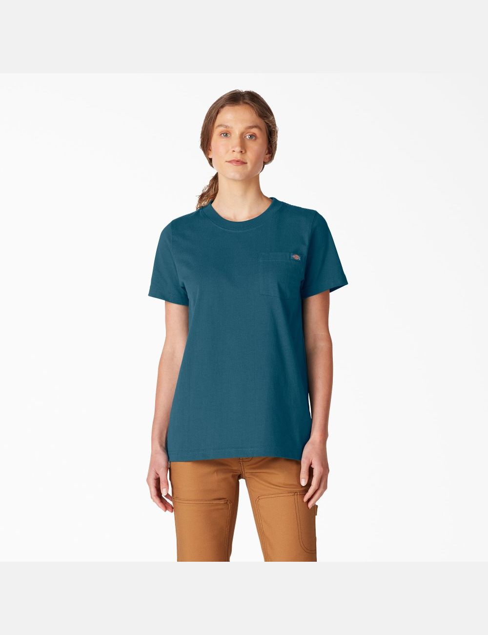 Camiseta Dickies Corta Sleeve Heavyweight Mujer Azules Oscuro | 2154703-EM