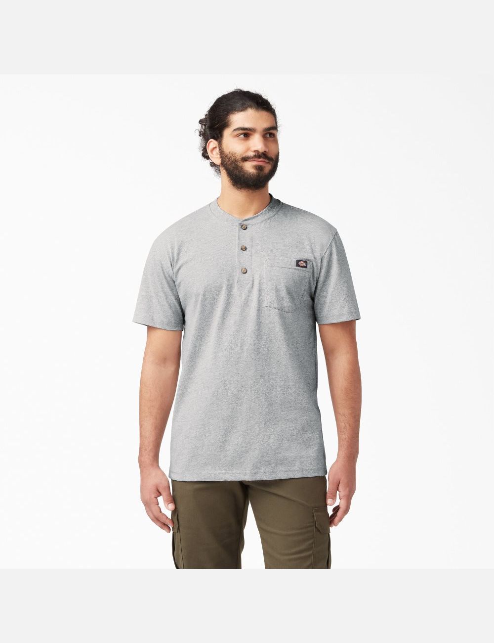 Camiseta Dickies Corta Sleeve Heavyweight Henley Hombre Gris | 9781502-CV