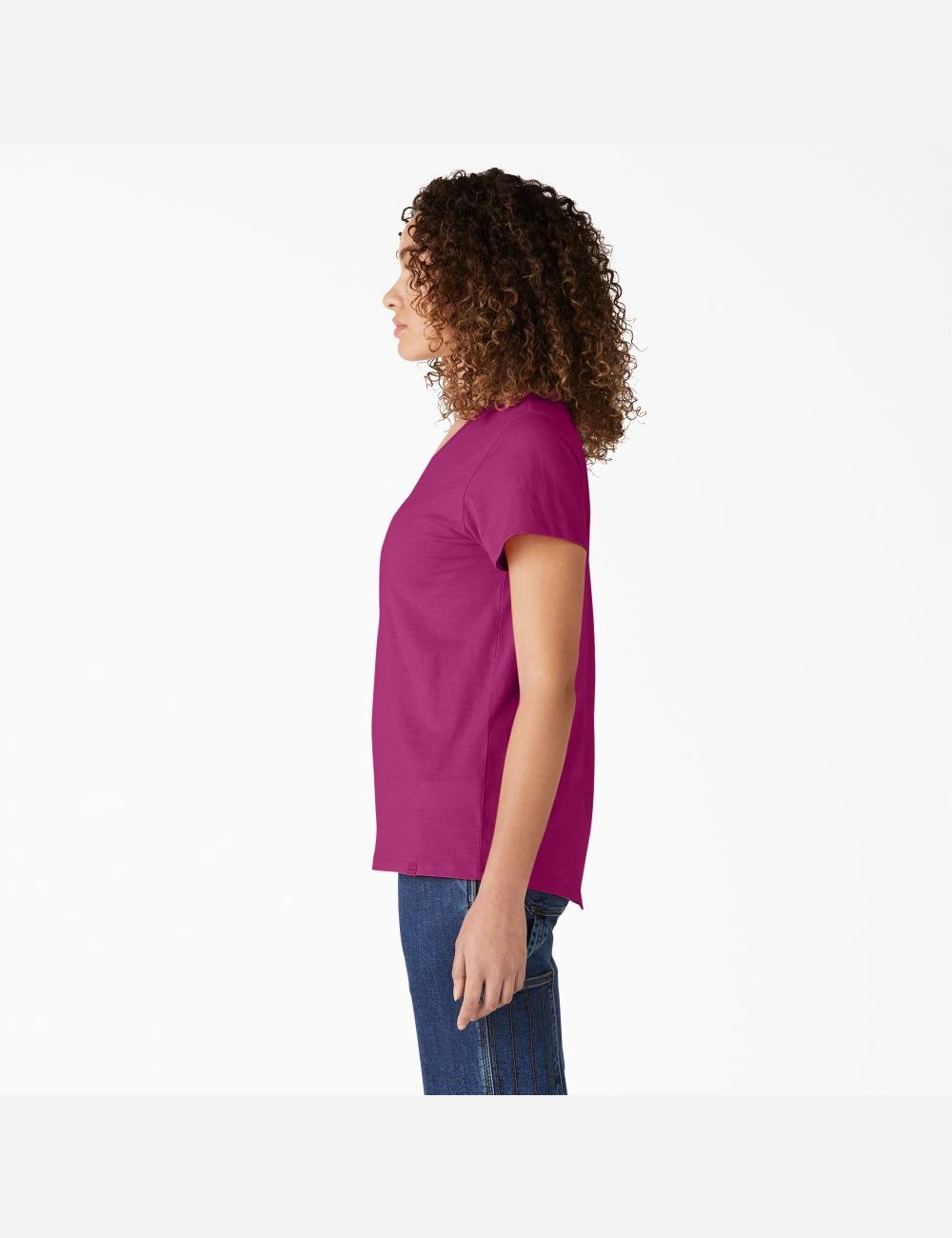 Camiseta Dickies Corta Sleeve V-Neck Mujer Fucsia | 0329687-WL