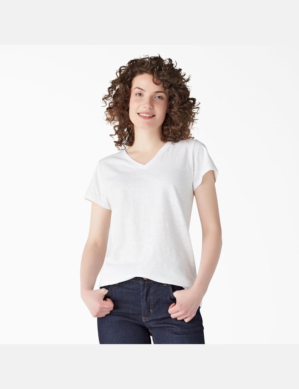 Camiseta Dickies Corta Sleeve V-Neck Mujer Blancas | 1825094-HA