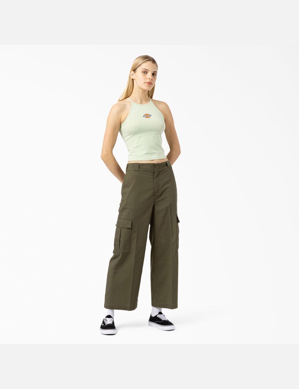 Camiseta Tirantes Dickies Chain Lake Cropped Mujer Verde | 8340175-CV