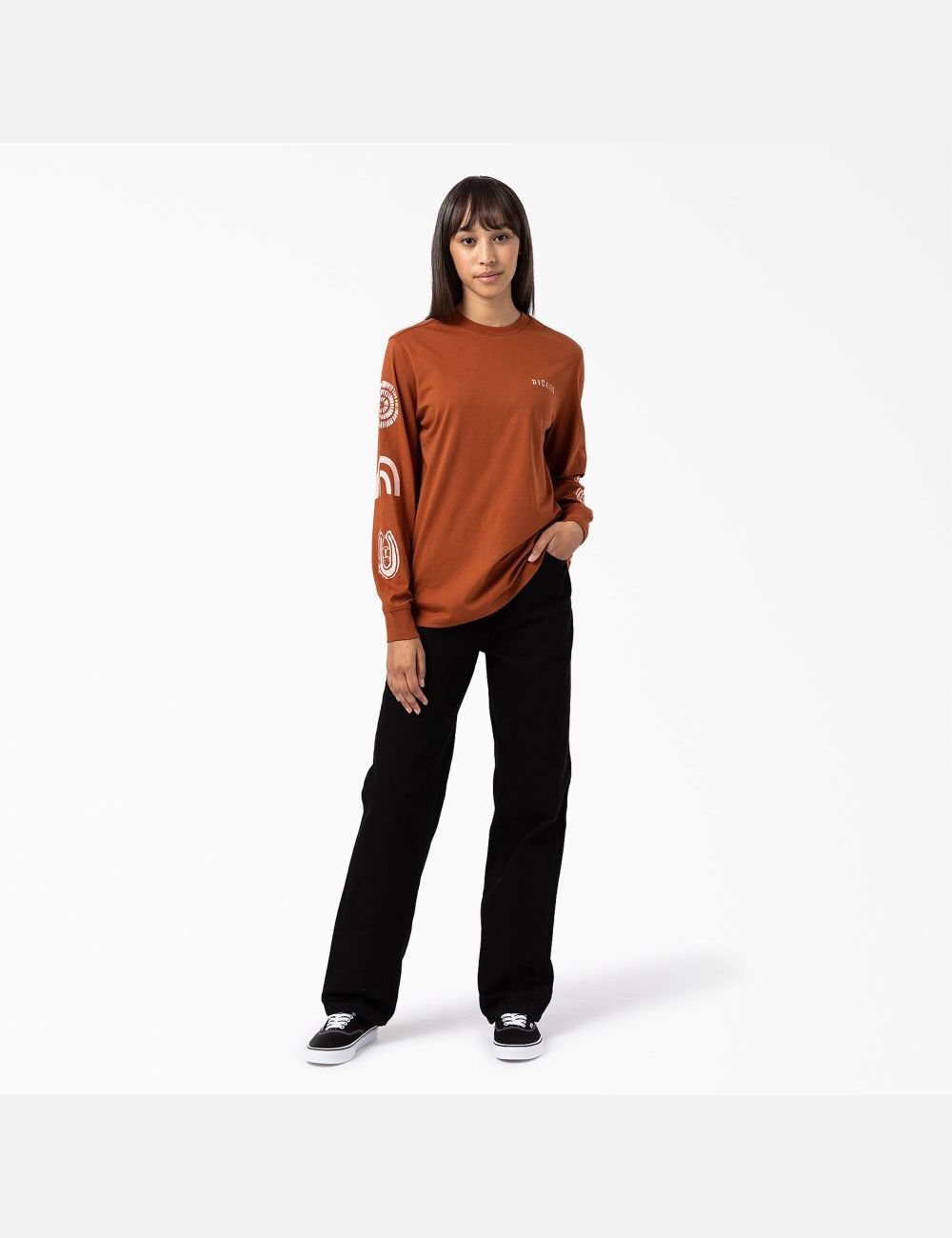 Long Sleeve Dickies Falkville T-Shirt Mujer Marrones | 8517932-CS