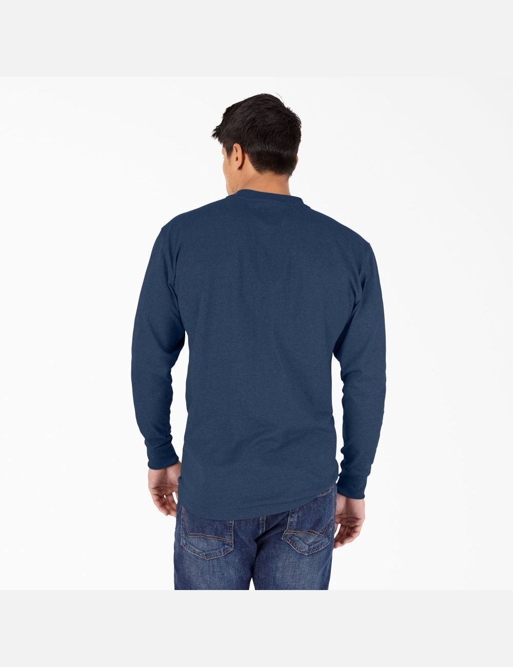 Long Sleeve Dickies Heathered Heavyweight Henley T-Shirt Hombre Azul Marino | 1437862-EY