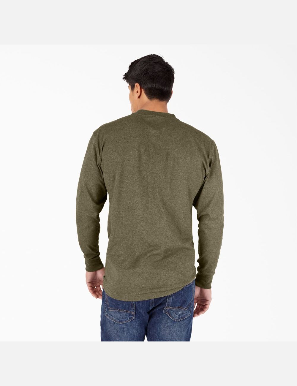 Long Sleeve Dickies Heathered Heavyweight Henley T-Shirt Hombre Verde | 1572406-WH