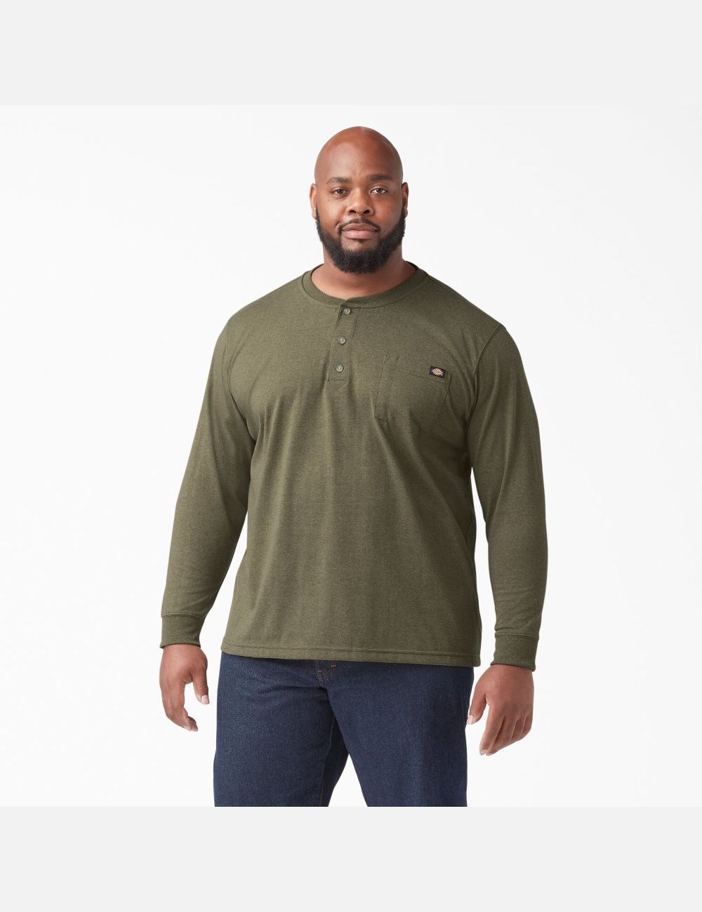 Long Sleeve Dickies Heathered Heavyweight Henley T-Shirt Hombre Verde | 1572406-WH