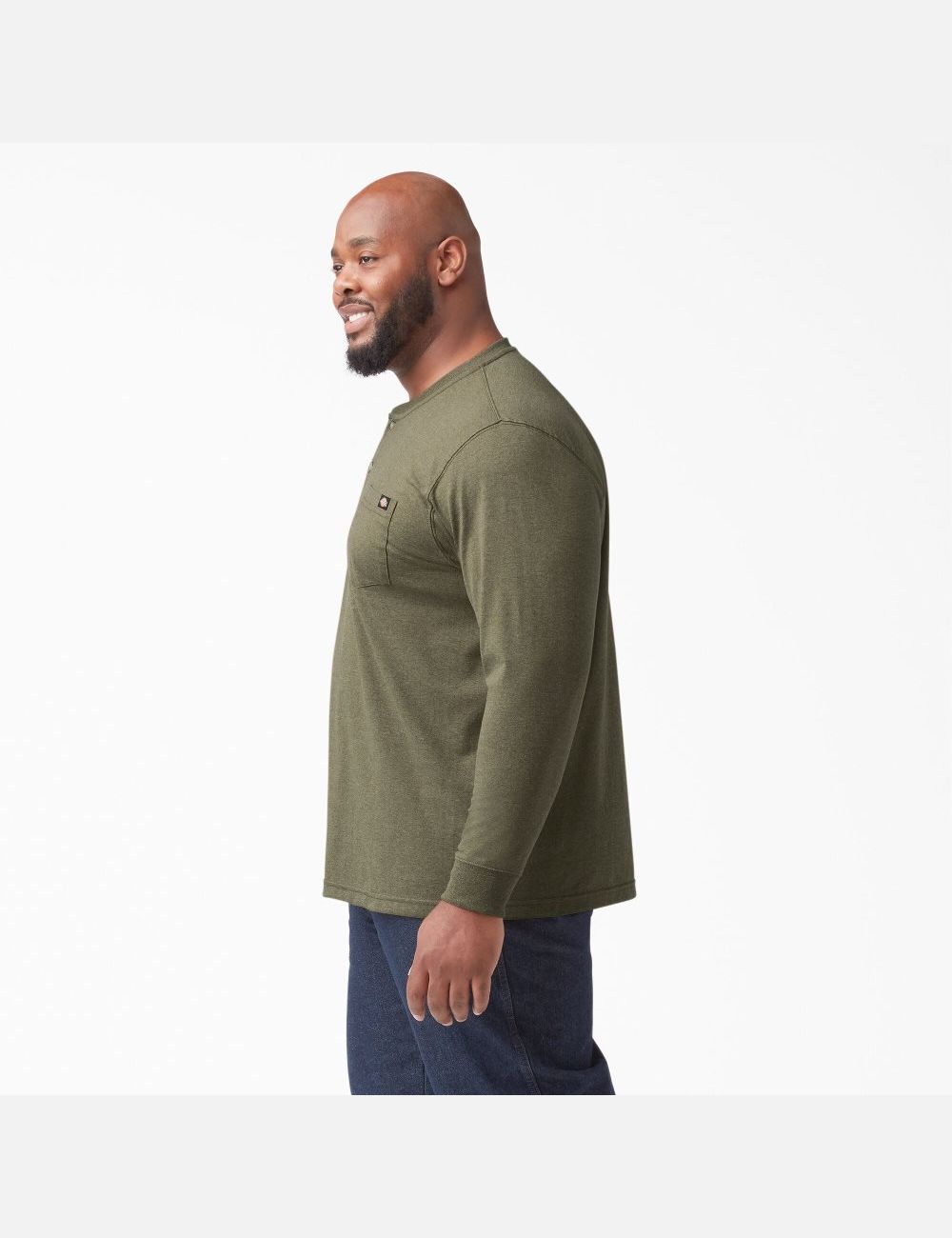 Long Sleeve Dickies Heathered Heavyweight Henley T-Shirt Hombre Verde | 1572406-WH