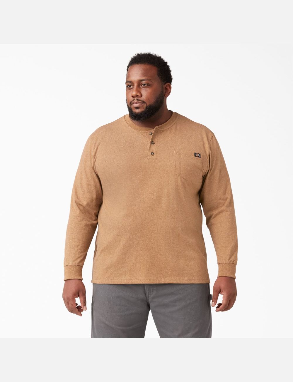 Long Sleeve Dickies Heathered Heavyweight Henley T-Shirt Hombre Marrones | 9074625-EG