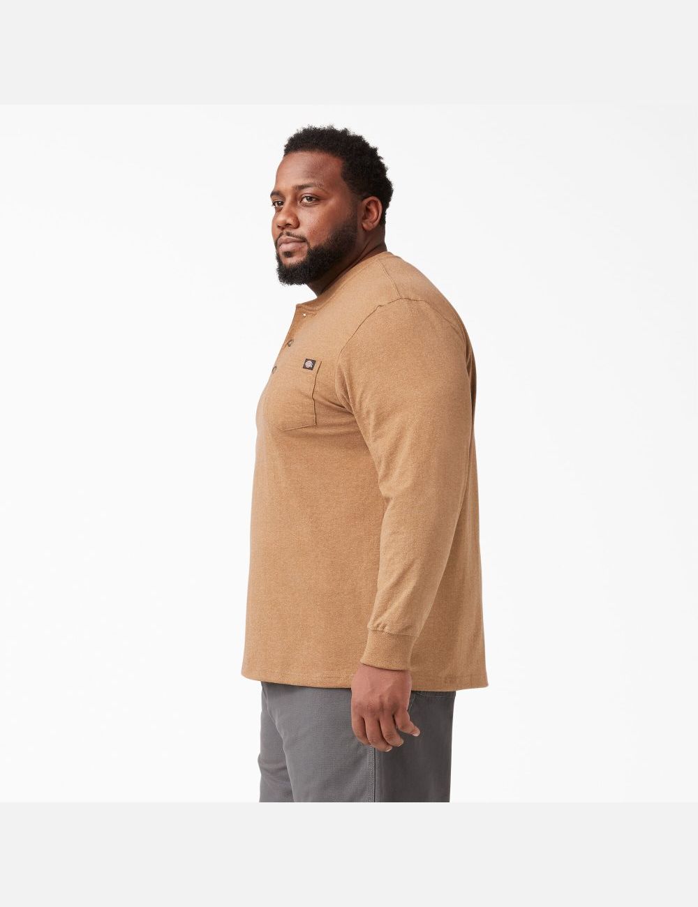 Long Sleeve Dickies Heathered Heavyweight Henley T-Shirt Hombre Marrones | 9074625-EG