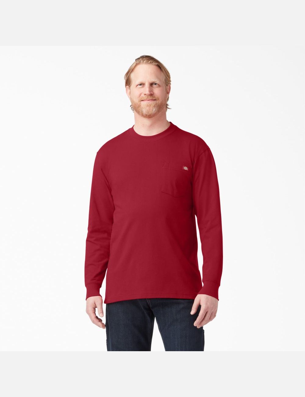 Long Sleeve Dickies Heavyweight Crew Neck T-Shirt Hombre Rojas | 4520678-AE