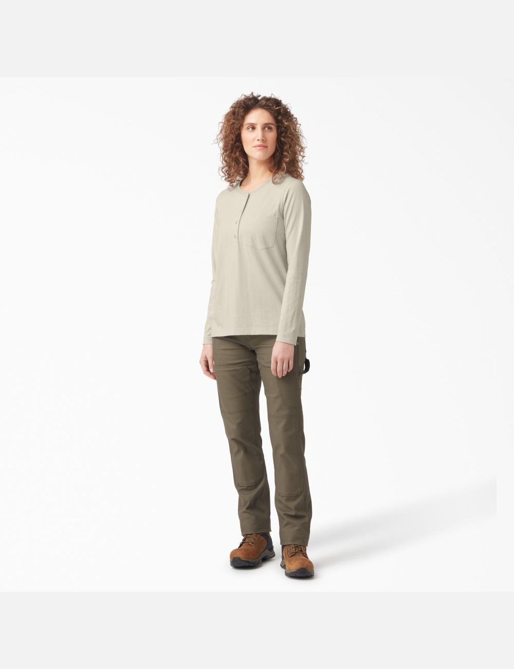 Long Sleeve Dickies Heavyweight Henley Mujer Beige | 6804712-QJ