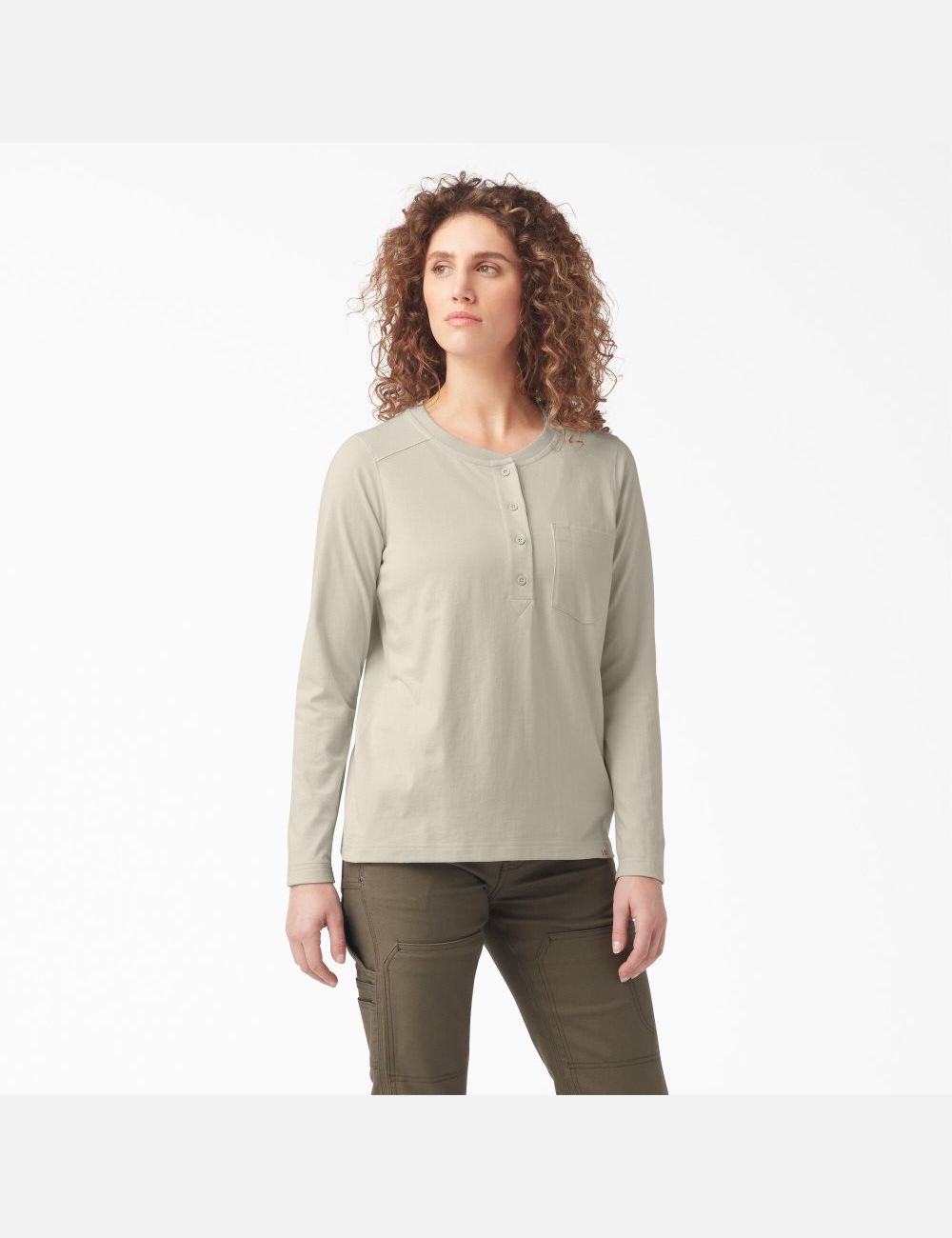 Long Sleeve Dickies Heavyweight Henley Mujer Beige | 6804712-QJ