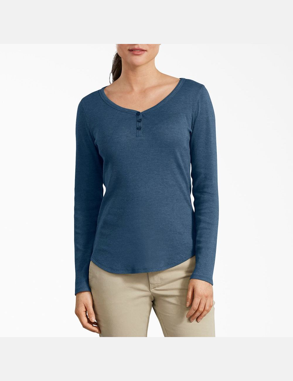 Long Sleeve Dickies Henley Shirt Mujer Azules Oscuro | 5013497-VE