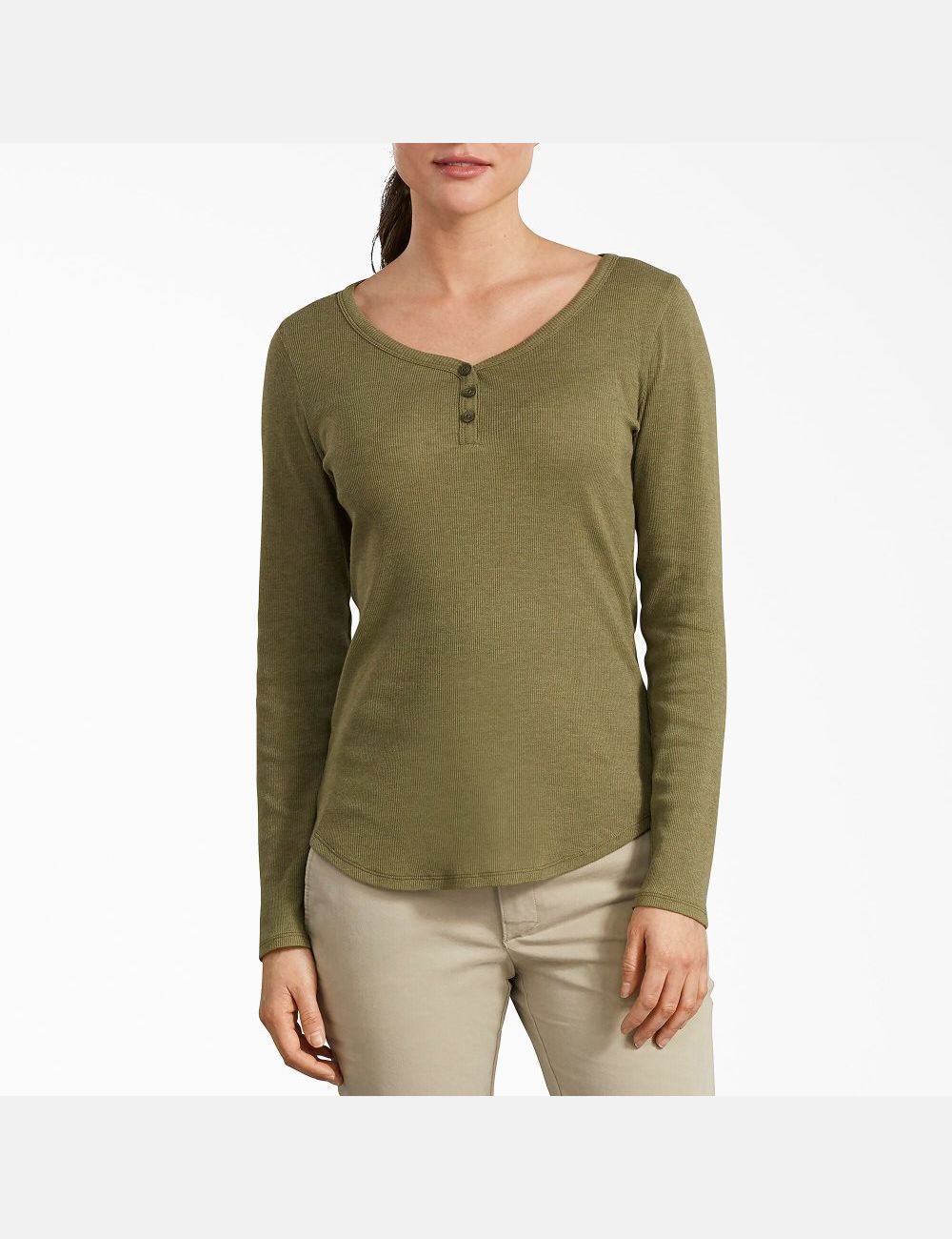 Long Sleeve Dickies Henley Shirt Mujer Verde Oliva | 6954203-WI