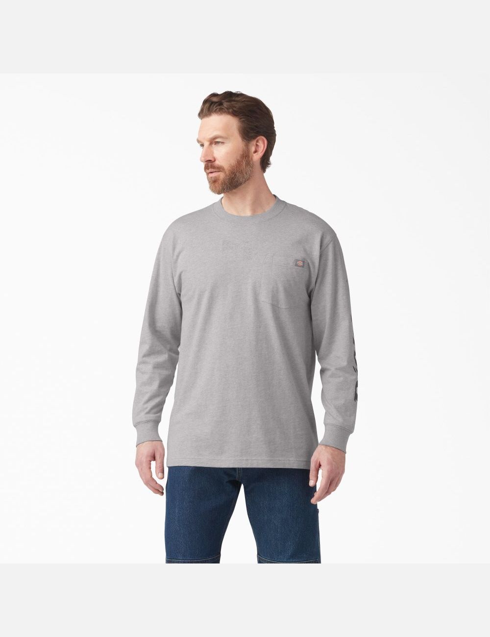 Long Sleeve Dickies Logo Estampadas T-Shirt Hombre Gris | 1769425-BM