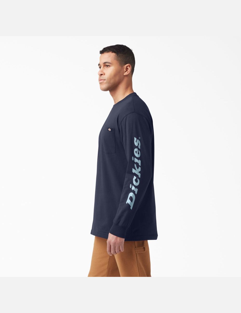 Long Sleeve Dickies Logo Estampadas T-Shirt Hombre Azul Marino | 4075236-XP