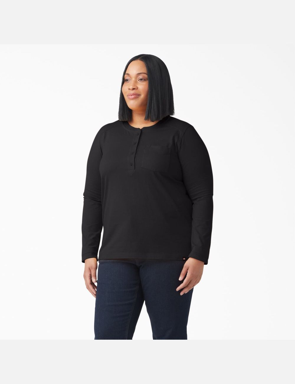 Long Sleeve Dickies Plus Heavyweight Henley Mujer Negras | 1768352-SP