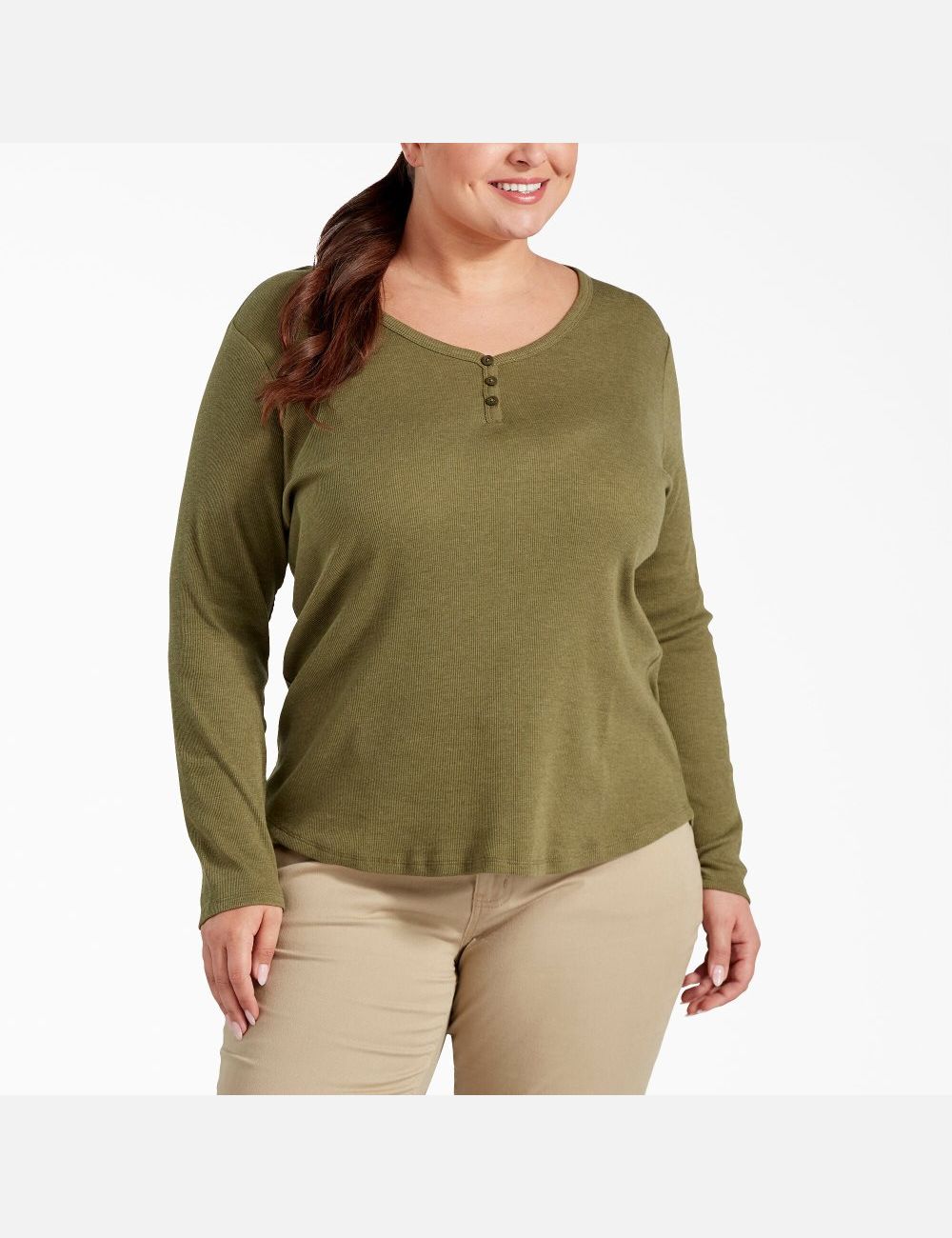 Long Sleeve Dickies Plus Henley Shirt Mujer Verde Oliva | 4860753-TE